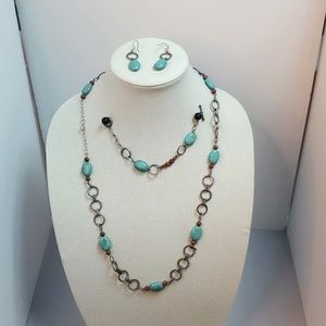 Blue Necklace, Bracelet, and Earrings jewelry Set - Hand Made